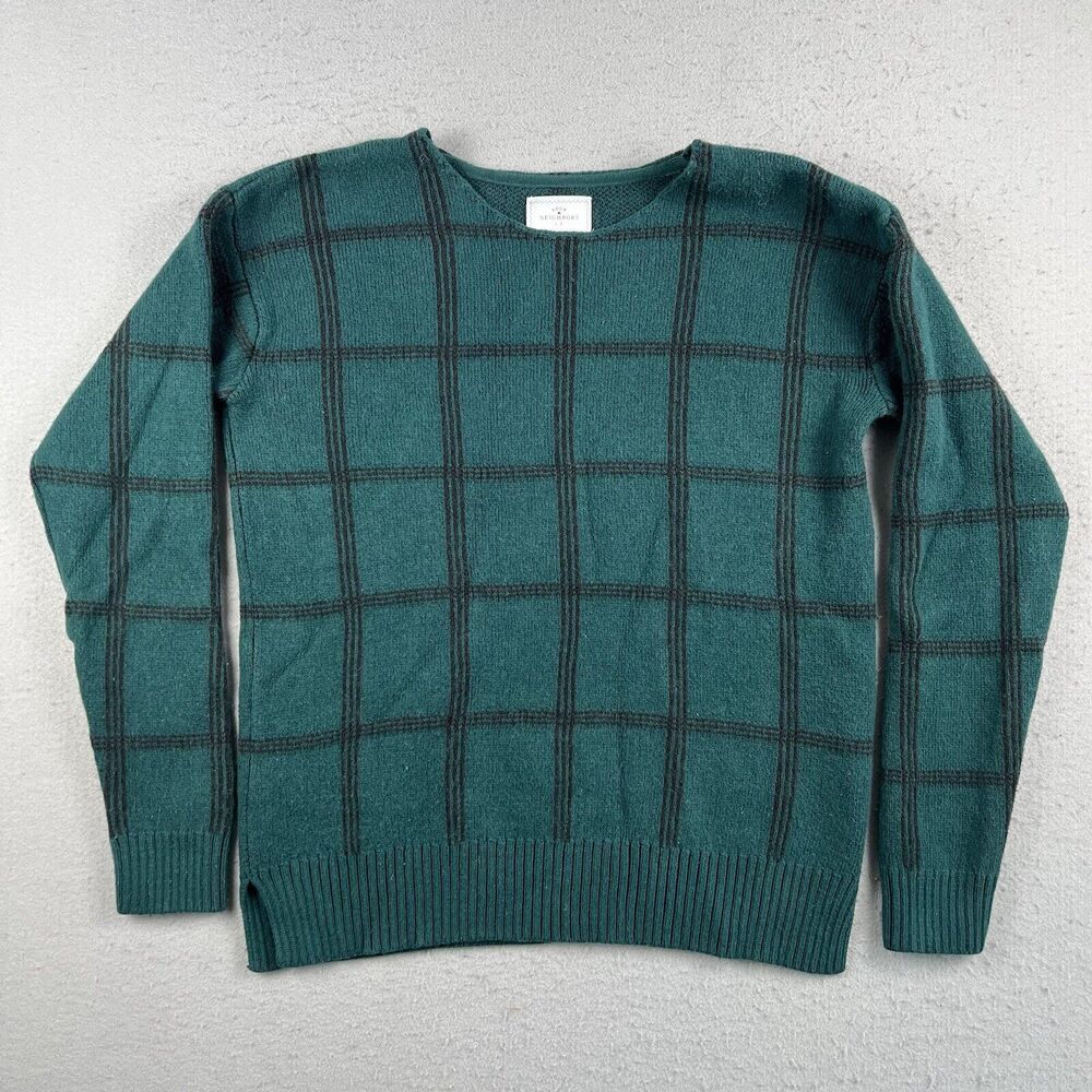 Your Neighbors Green Plaid Long Sleeve Cotton Blend Sweater Womens‎ Size L